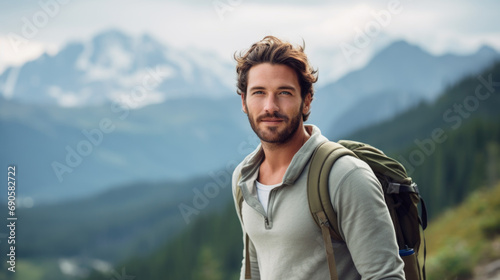 Handsome guy hiking