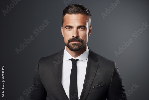 Portrait of handsome man in black suit. Men's beauty, fashion.