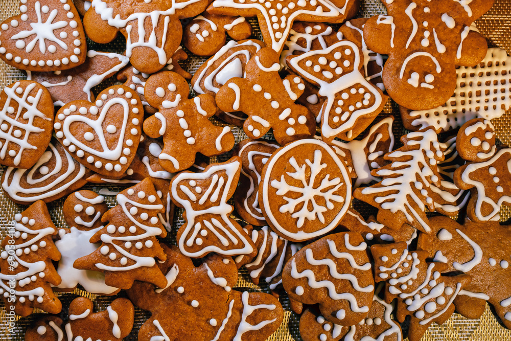 Homemade gingerbread cookies close-up, top view Homemade gingerbread cookies close-up, top view
