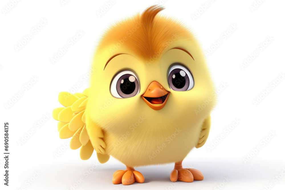 Yellow chick with endearing eyes and a cheerful expression, ideal for Easter promotions, animations, or kids-related projects. Yellow chick with endearing eyes and a cheerful expression, ideal for Easter promotions, animations, or kids-related projects.