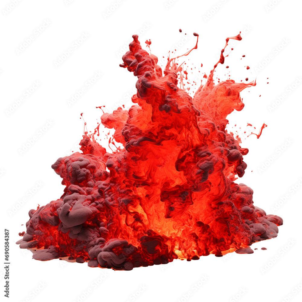 Explosion red lava with smoke isolated on transparent background ...
