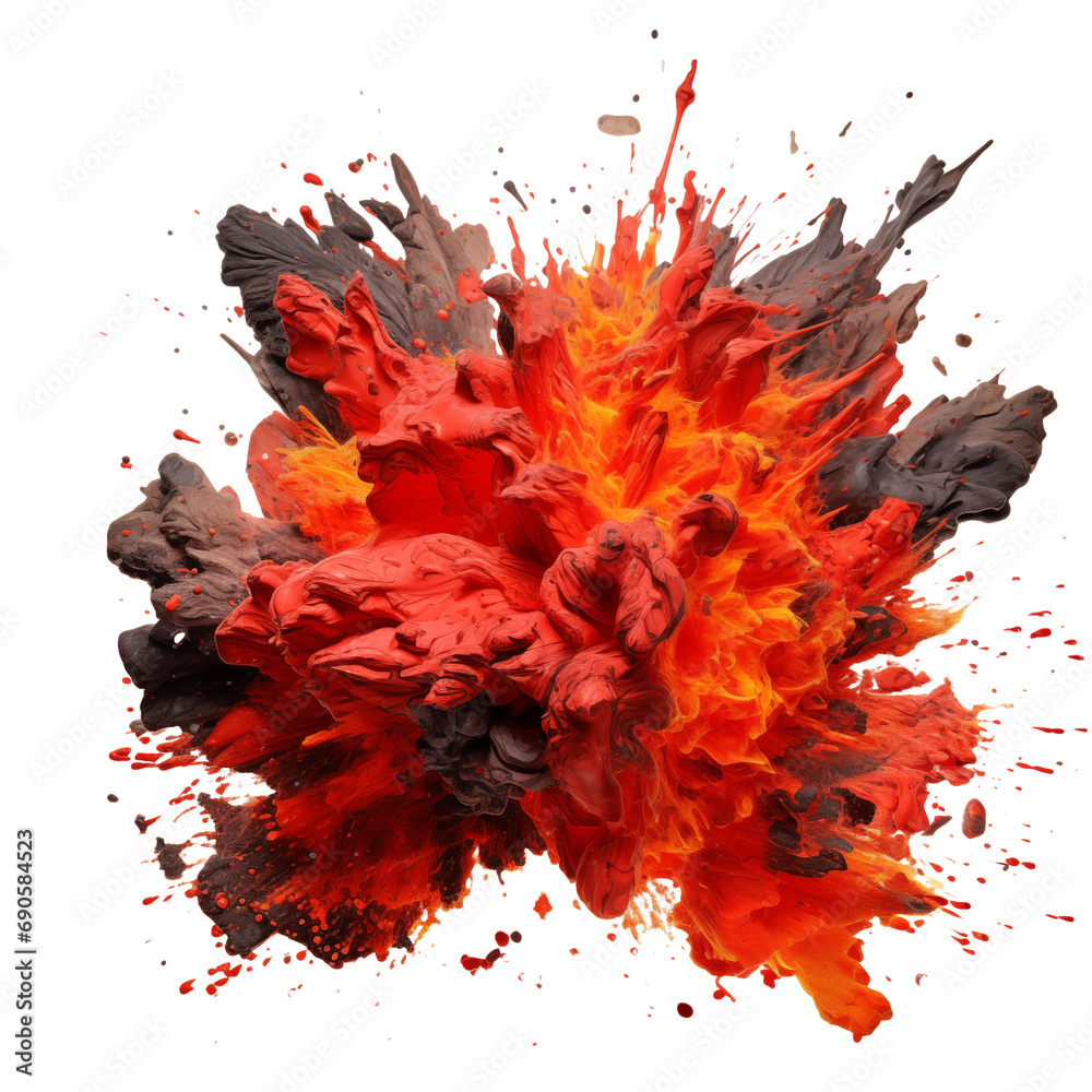 Explosion red lava with smoke isolated on transparent background ...