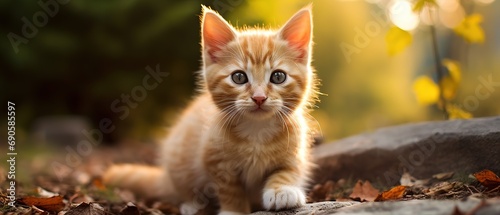 Chill adorable orange cat staring at the camera