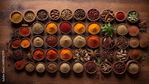 A Variety of Spices Arranged on a Wooden Table