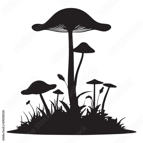 Mushroom silhouettes and icons. Black flat color simple elegant white background Mushroom animal vector and illustration.