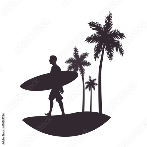 silhouette surfing surfboard Beach icon white background illustration