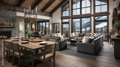A beautifully appointed Living and Dining Room in a vacation home in Big Sky © Classy designs
