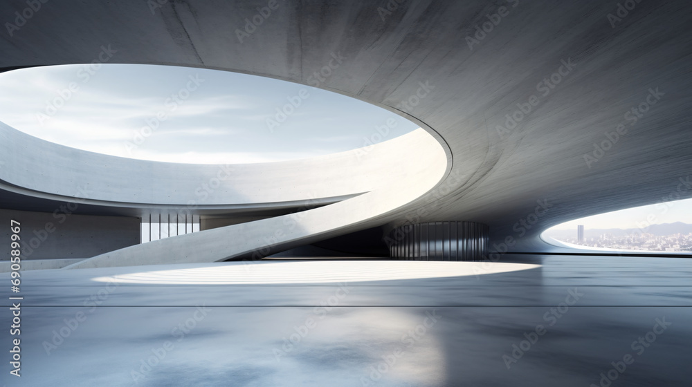 Open space concrete modern architecture, 3D rendering with empty space for product presentation Open space concrete modern architecture, 3D rendering with empty space for product presentation