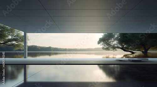 Open space concrete modern architecture, 3D rendering with empty space for product presentation © Dennis
