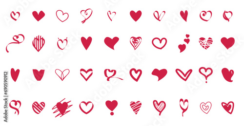 Collection of illustrated red heart icons doodles illustration