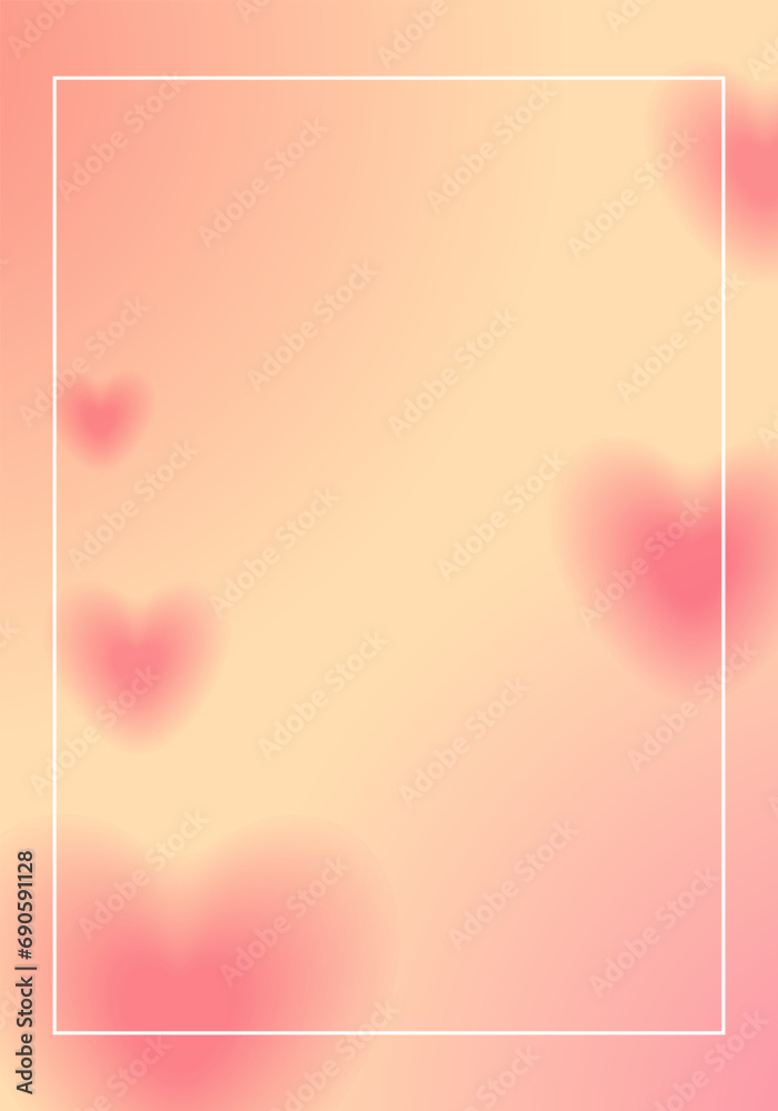 Peach pink background with hearts. Romantic poster with gradient. Flyer on theme of love Peach pink background with hearts. Romantic poster with gradient. Flyer on theme of love