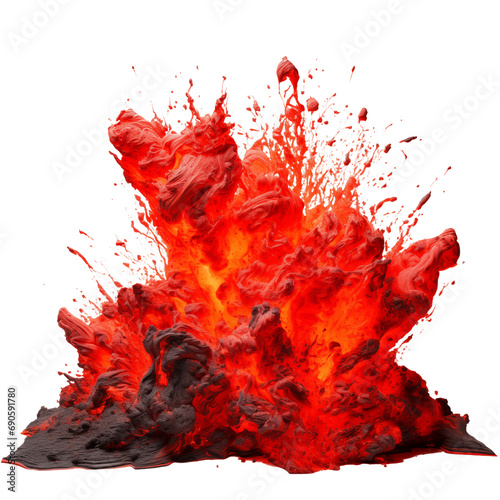 Explosion red lava with smoke isolated on transparent background. Generative AI