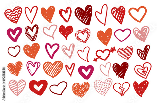 Vector isolated hand drawn heart doddles photo