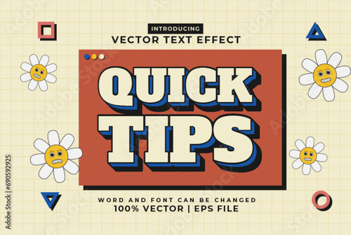 Editable text effect Quick Tips 3d Cartoon Cute template style premium vector