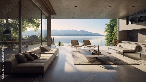 Beautiful interior of a modern house, view from the terrace © Classy designs