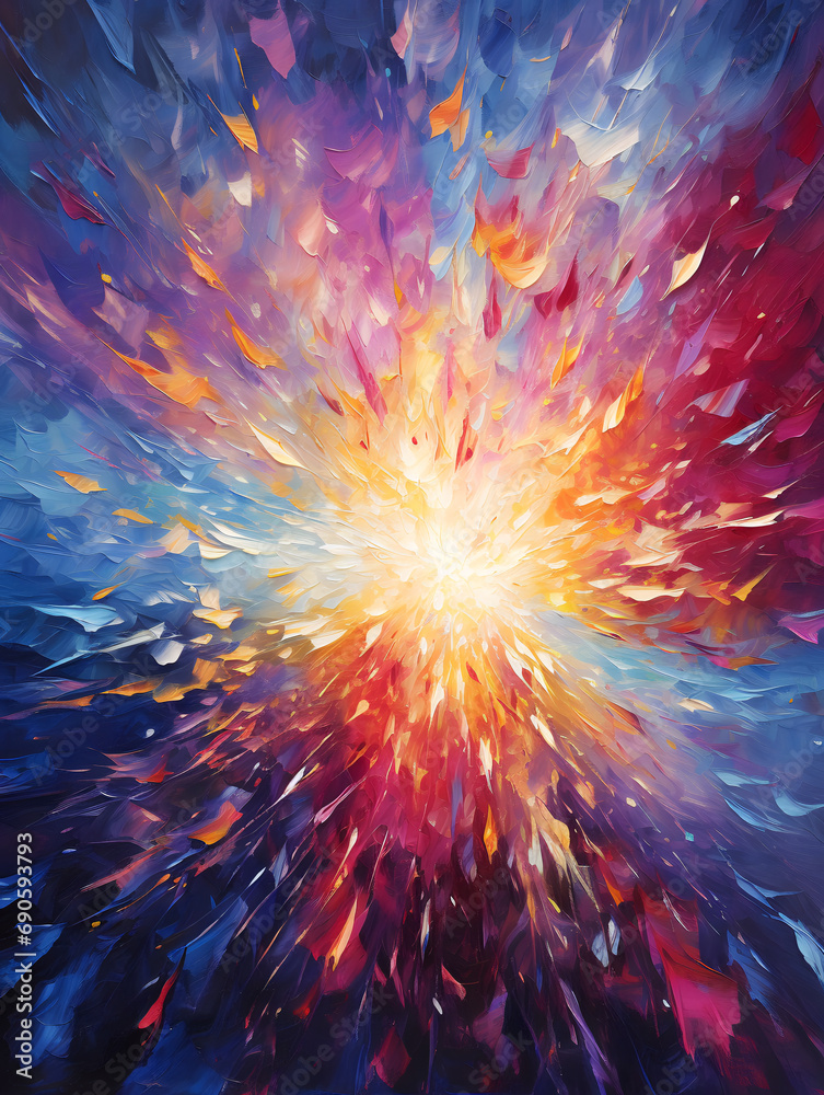 Surge of space energy. Oil painting in impressionism style. - obrazy, fototapety, plakaty 
