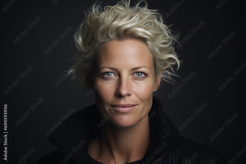Portrait of a beautiful woman with blond hair on a dark background