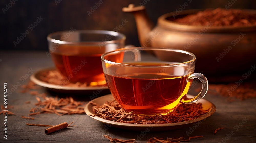 Rooibos tea with copy space, high quality, product photography, 16:9 Rooibos tea with copy space, high quality, product photography, 16:9
