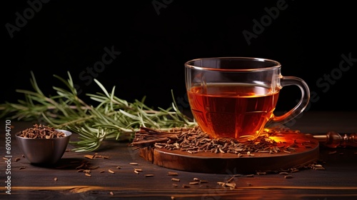 Rooibos tea with copy space, high quality, product photography, 16:9 photo