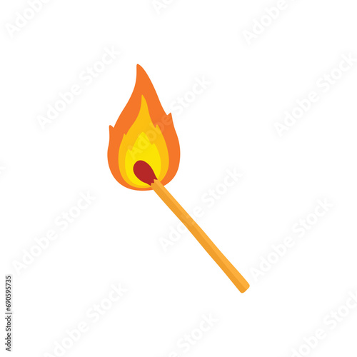Vector retro illustration of a match with fire.