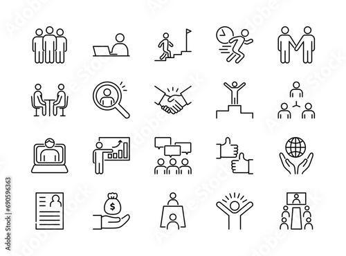 Business people line icons set. Human resources and office management. Simple vector illustration, editable stroke