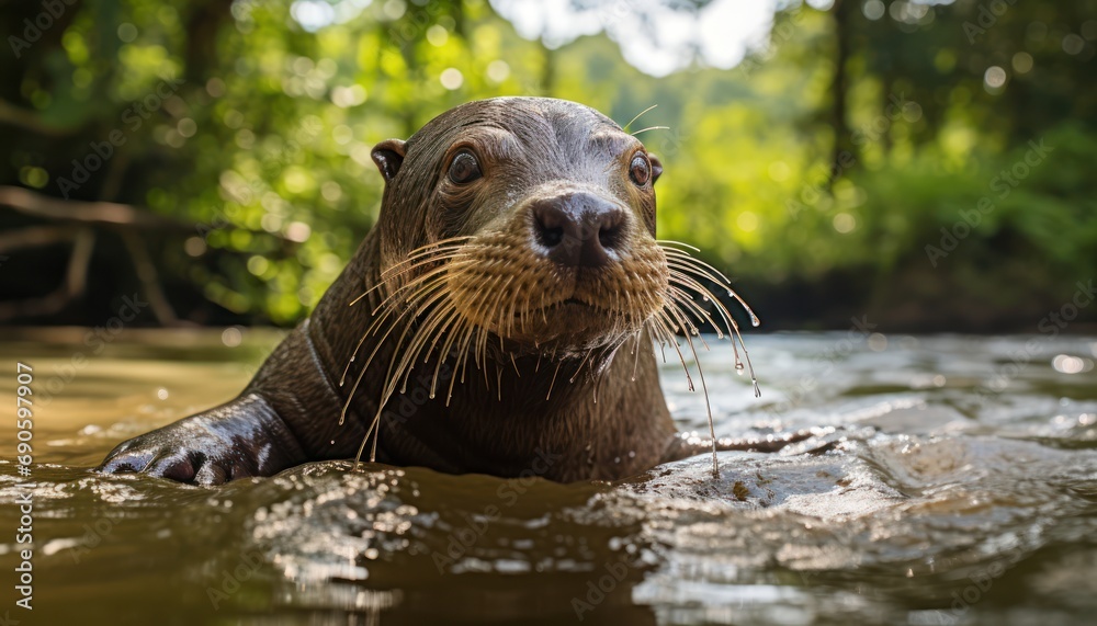 Obraz premium Otter Swimming in a Serene River