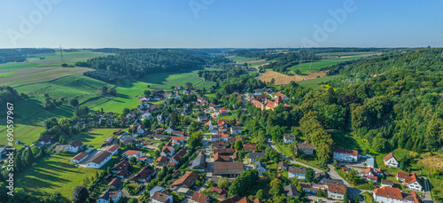 Ausblick auf Niederaichbach in Niederbayern mit dem markanten Schloss  photo