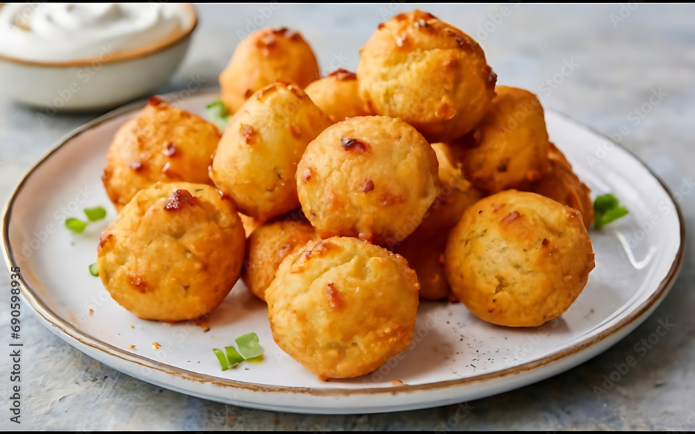 Capture the essence of Hush Puppies in a mouthwatering food photography shot Generative AI Capture the essence of Hush Puppies in a mouthwatering food photography shot Generative AI