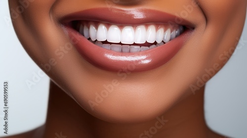 Women with beautiful white teeth and a smile  close up