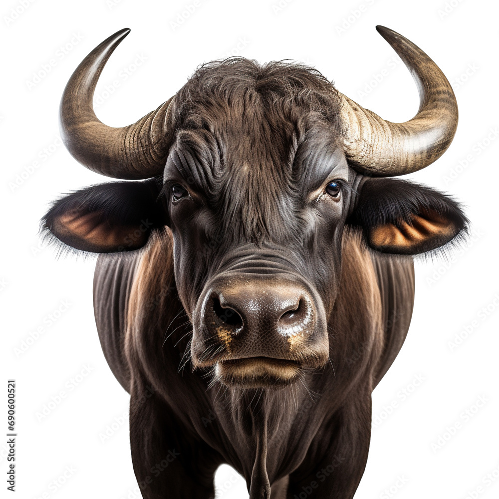 Portrait of buffalo isolated on white background