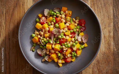 Capture the essence of Succotash in a mouthwatering food photography shot Generative AI photo