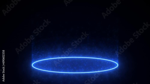 Modern magic portal animation. Ethereal lightning substance and strange flame spark. Decor element for magic doctor, shaman, medium. Luminous trail effect. Blue potal on the floor with magic particles photo
