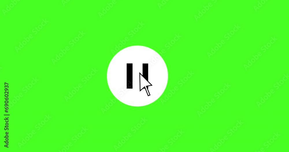 Mouse click on the video pause and play buttons, 4K animation on a green screen.