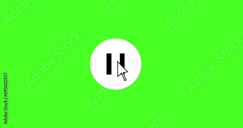 Mouse click on the video pause and play buttons, 4K animation on a green screen.