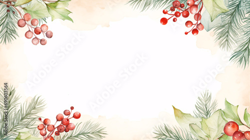 christmas frame with fir branches and berries