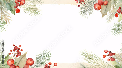 christmas frame with fir branches and berries