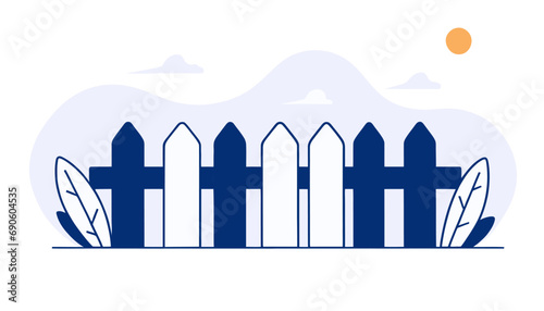 Fence made of dark and light boards, flat vector illustration.