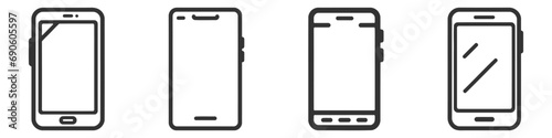 Smartphone with blank white screen isolated on white background. icon set, pack, collection vector illustration