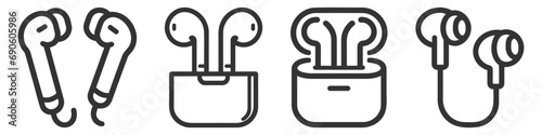 Wireless headphones, earphones flat icon pack, set, collection. Headset line icon on white background