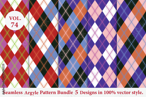 Argyle Pattern Bundle 5 designs Vol.74,geometric,Knitted,plaid