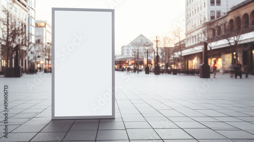 empty poster mockup in the city, white empty poster for copyspace, blurred background --ar 16:9 --v 5.2 Job ID: 79bb2b74-5d01-4306-b9d8-d709399f70c8 photo