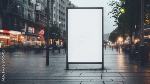 empty poster mockup in the city, white empty poster for copyspace, blurred background --ar 16:9 --v 5.2 Job ID: 79bb2b74-5d01-4306-b9d8-d709399f70c8 photo