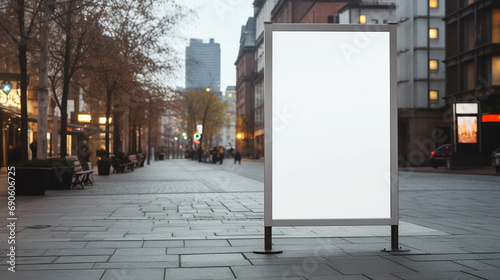 empty poster mockup in the city, white empty poster for copyspace, blurred background --ar 16:9 --v 5.2 Job ID: 79bb2b74-5d01-4306-b9d8-d709399f70c8