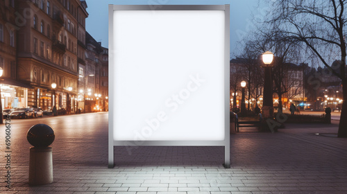 empty poster mockup in the city, white empty poster for copyspace, blurred background --ar 16:9 --v 5.2 Job ID: c99eade3-6bc3-4941-8013-6899e3becf9e photo