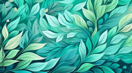 nature pattern in light green and turquise colors, seamless pattern with leaves