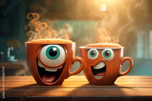 Two googly-eyed coffee cups engaged in a cheerful conversation  steam rising between them as they share a caffeine-infused chat  cartoon --ar 3 2 --v 5.2 Job ID  83a2277b-ce7e-4f1c-89bc-084948dcf2da