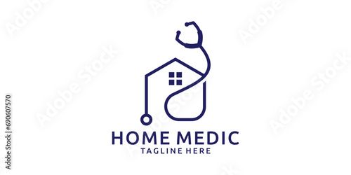 logo design combination of stethoscope with building, house, minimalist lines.