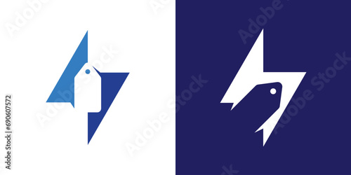 logo design combination of lightning with price tag. negative space logo.