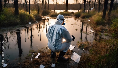 A rear view of forensic investigators in a swamp. Generated with AI