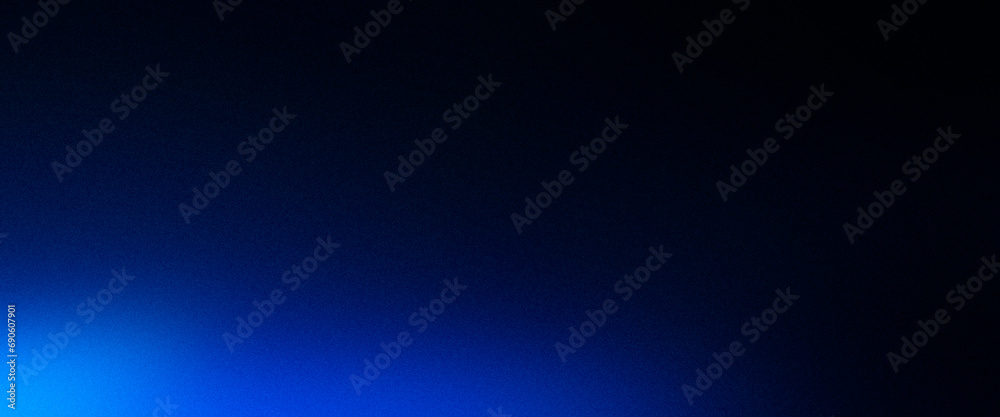 Dark matte azure blue ultra wide blurred grainy background for website banner. Color gradient ombre, blur. Defocused colorful mix bright fun pattern. Desktop design, template, holidays, abstract lo-fi